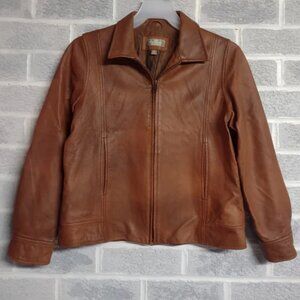 The Territory Ahead 100% Genuine Leather Caramel Tan Lined Zip Jacket Size Small